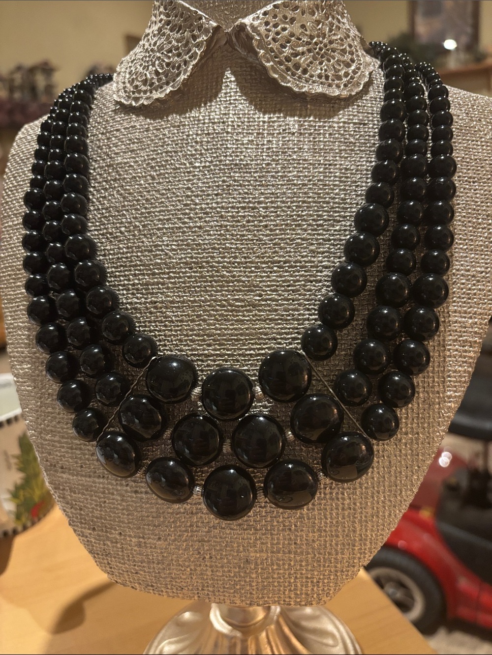 Classic Black Multi-Strand Beaded Necklace - Elegant Statement Jewelry